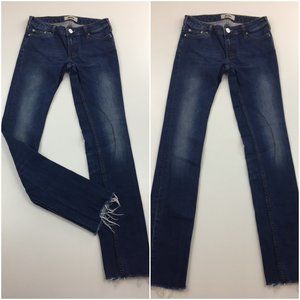 ACNE Kex/Proud Medium Wash Raw Hem 5 Pocket Logo Hardware Skinny Jeans